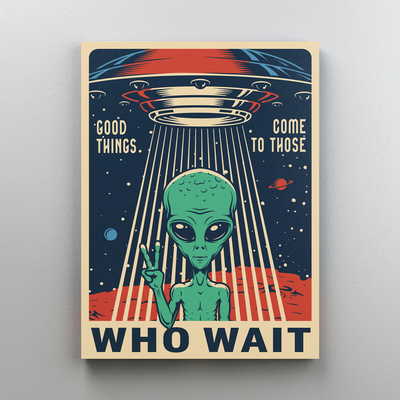 Интерьерная картина на холсте "Винтажный постер - Инопланетянин peace" размер 30x40 см  #1