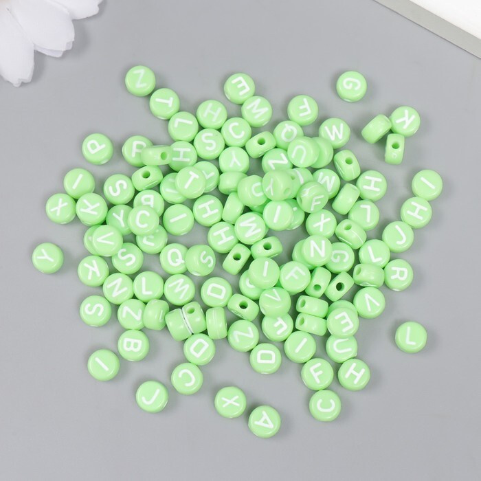 Бусины для творчества пластик "Английские буквы" зелёные набор 20 гр 0,4х0,7х0,7 см  #1
