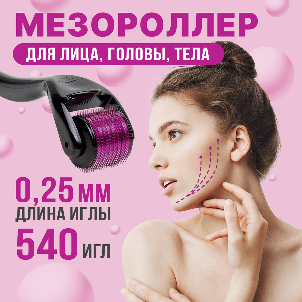 Мезороллер для лица 0,25 мм 540 титановых игл омолаживающий косметологический массажер дермароллер от #1