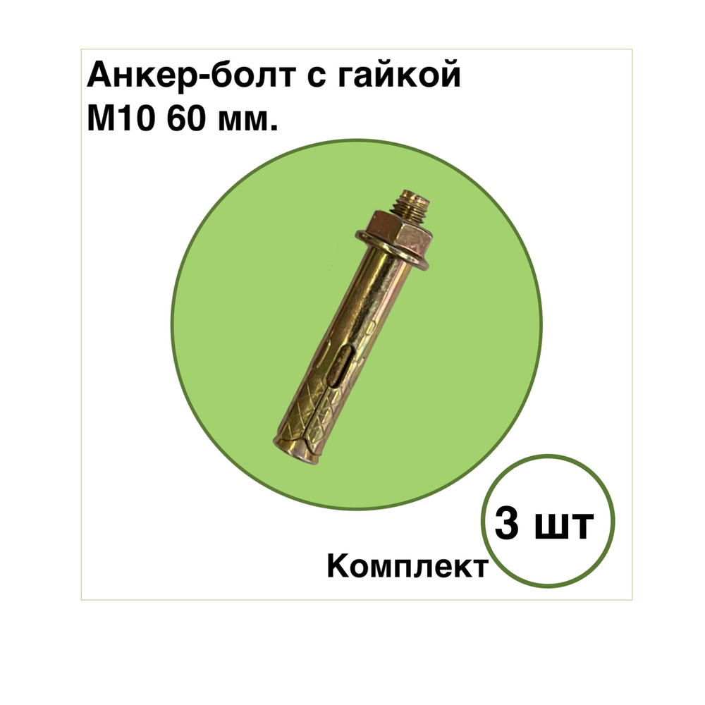 Анкерный болт с гайкой d10 60 мм. (комплект 3 шт.) #1