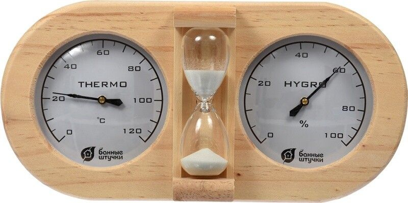 Термометр-гигрометр для бани и сауны БАННЫЕ ШТУЧКИ Банная станция с песочными часами (18028)  #1