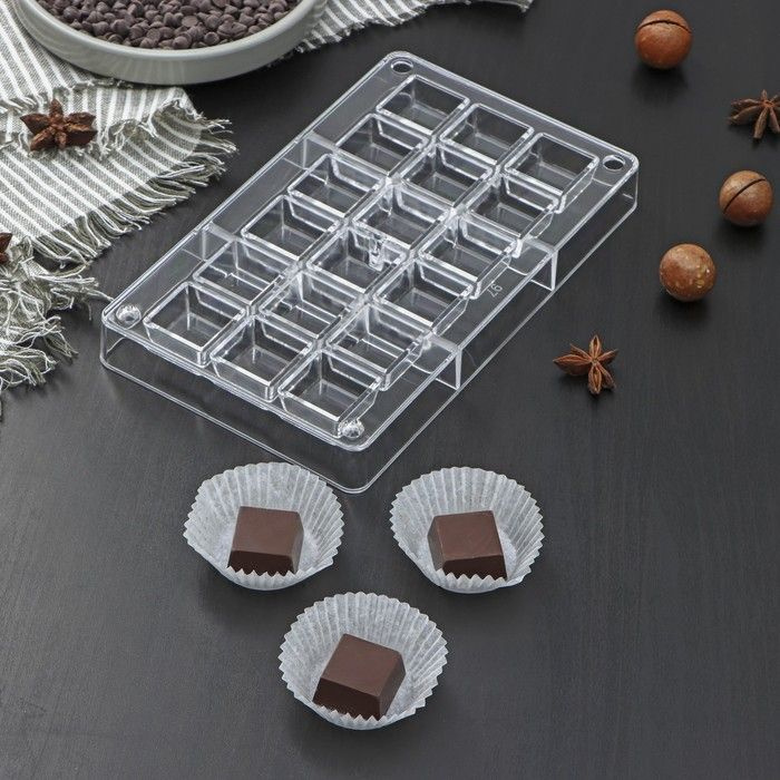 Форма для шоколада и конфет Кубики , 18 ячеек, 20 12 2,5 см, ячейка 2,5 2,5 1 см  #1