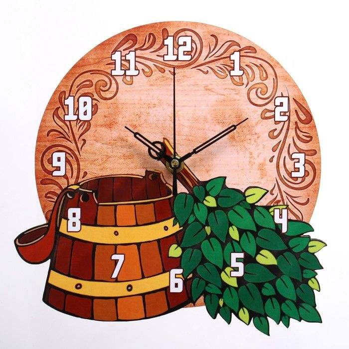 Часы настенные, серия: Баня, Ведро и веник, дискретный ход, 24 х 245 см  #1