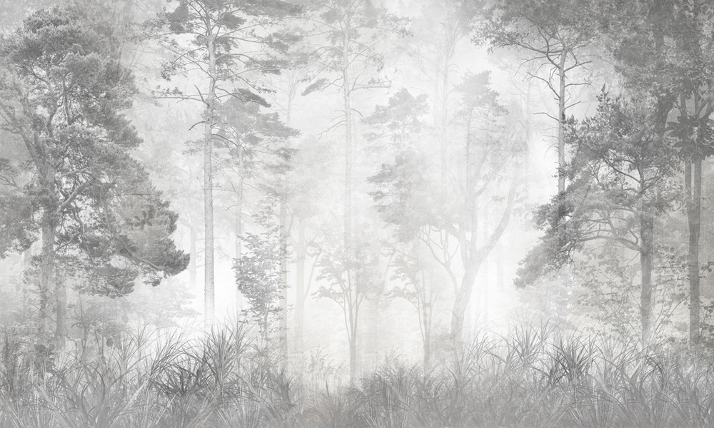 Фотообои флизелиновые на стену 3д GrandPik 10215 "Лес в тумане", 450х270 см(ШхВ)  #1