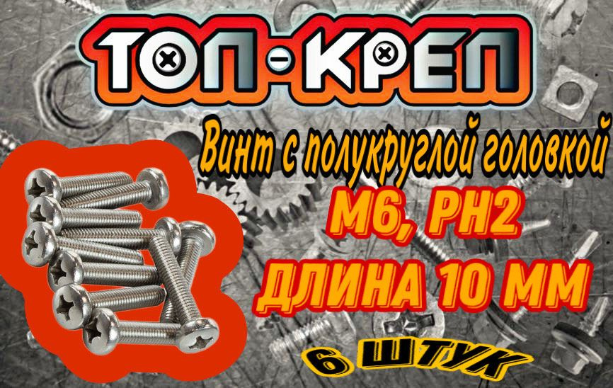 Винт с полукруглой головкой, М6*10мм, 6 шт #1