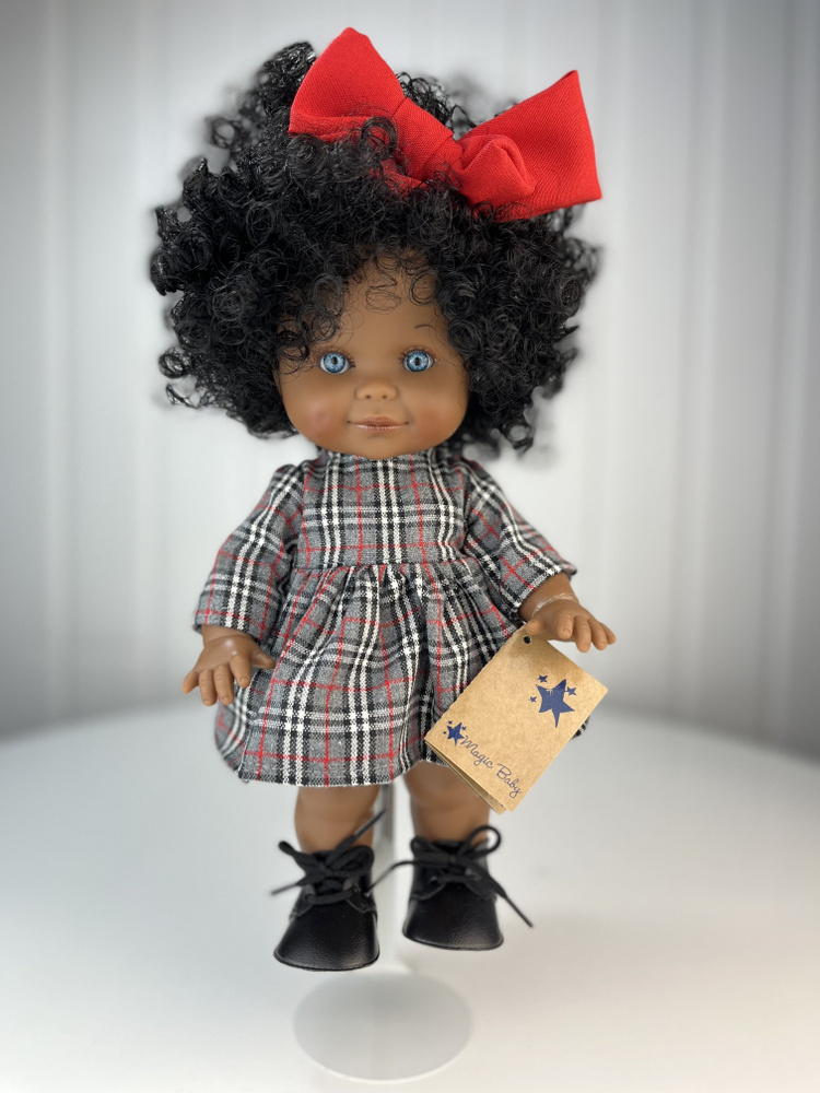 Кукла Lamagik "Бетти" темнокожая, в платье в клетку, с красным бантом, 30 см, арт. 3131  #1