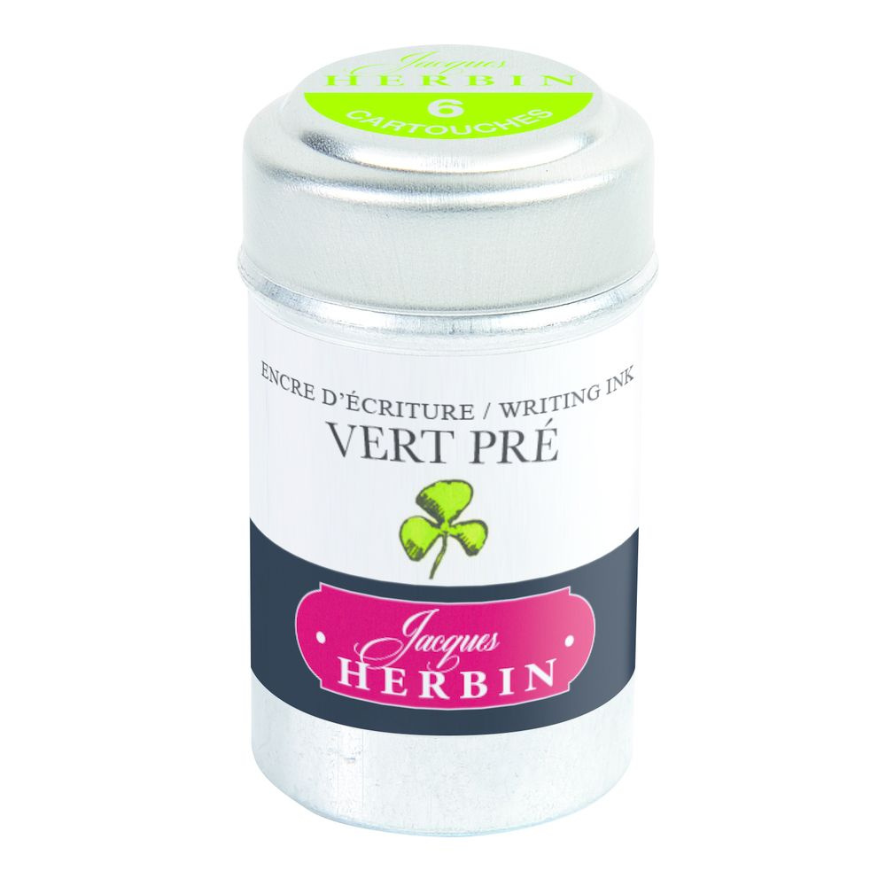 Картриджи для перьевой ручки Herbin. Vert pre Луговой зеленый. 6 шт, международный формат, короткие (international #1