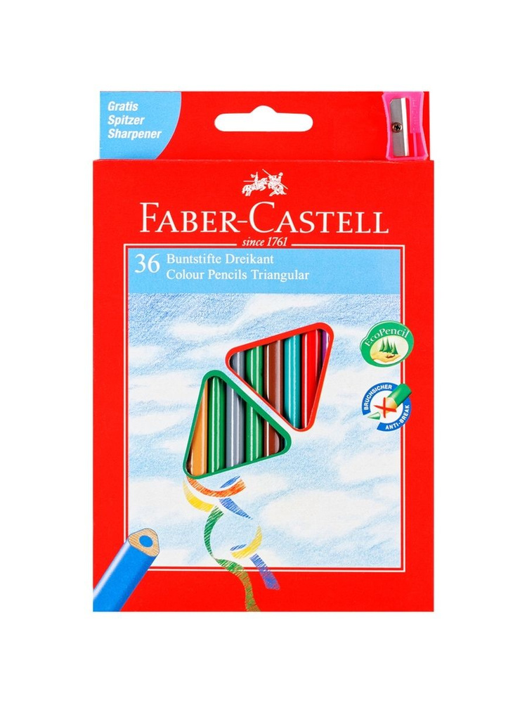 Карандаши цветные Faber-Castell "Ecopen" 36цв., трехгран., заточен., картон, европодвес, с точилкой, #1