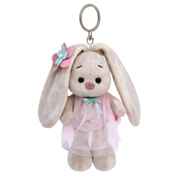 Мягкая игрушка-брелок "Зайка Ми в розовом платье, с цветочком", 14 см  #1