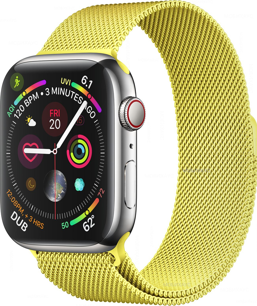 Миланская петля ремешок на Apple Watch в корпусах 42-44-45 mm (любой версии), цвет Тёпло-жёлтый, металлический #1