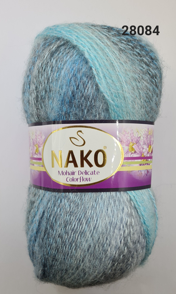 Пряжа Nako Mohair Delicate Colorflow / Нако Мохер Деликат / , цвет- 28084 - Серо-бирюзовый меланж -5 #1