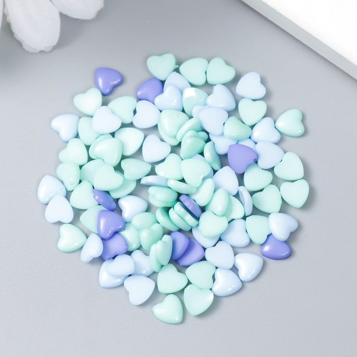 Декор для творчества пластик "Сердечки в голубых тонах" набор 100 шт 0,6х0,6 см  #1