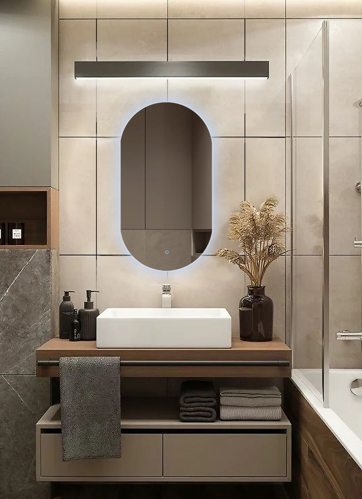 Зеркало для ванной Kapsula 80*40 овальное "парящее" с холодной LED-подсветкой  #1