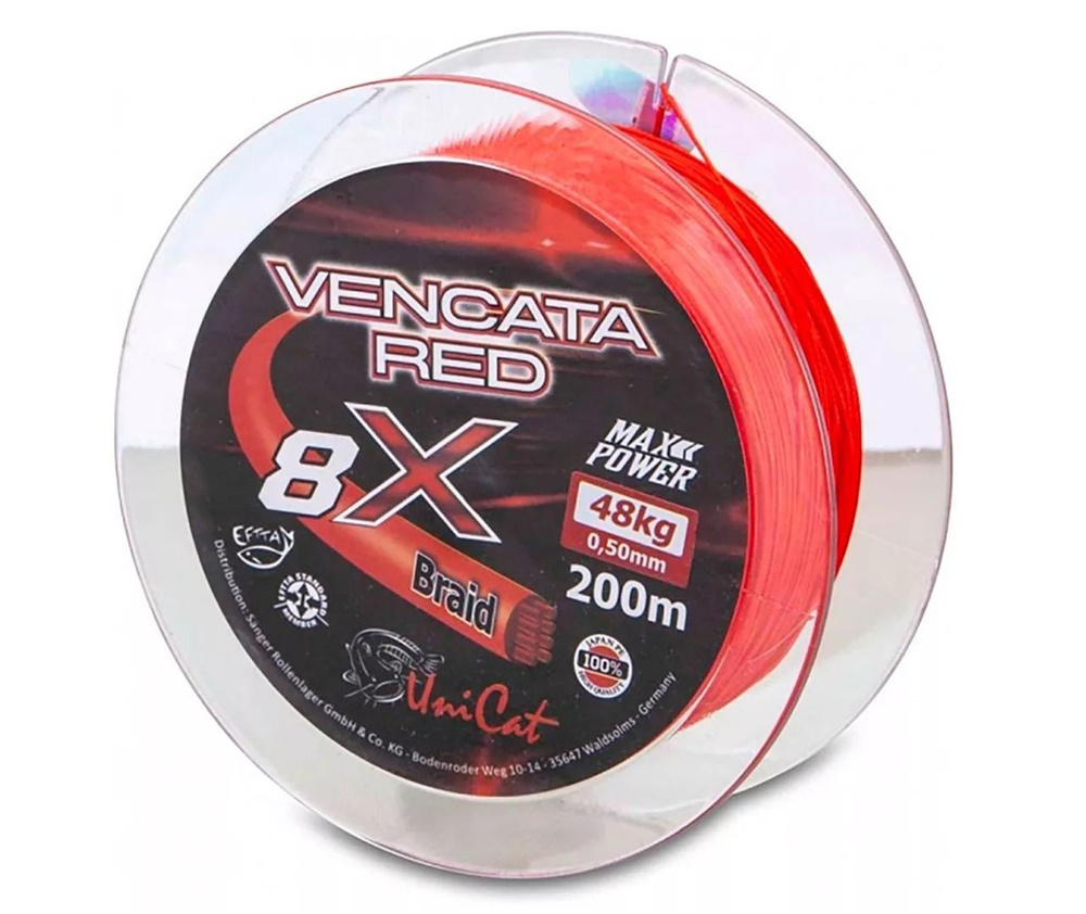 Плетеный шнур на сома 0.50 мм Красный Uni Cat (Юни Кэт) - Vencata Red 8-X Line 48 кг, 200 м  #1