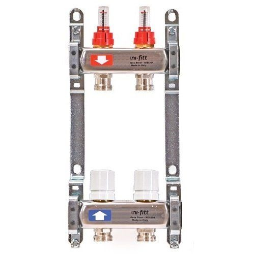 Коллекторная группа на 2 выхода 1'х3/4" ЕК UNI-FITT из нержавейки с расходомерами  #1