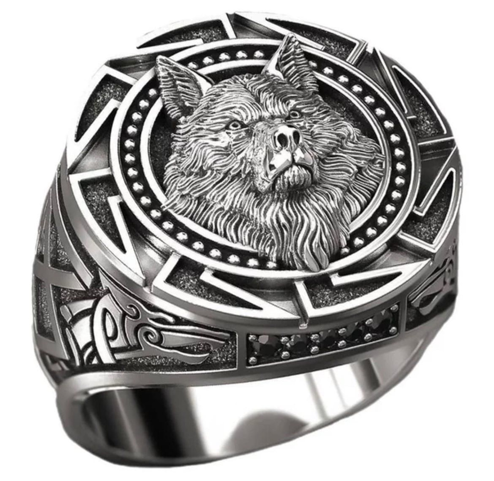 Кольцо руническое Волк, перстень, печатка #1