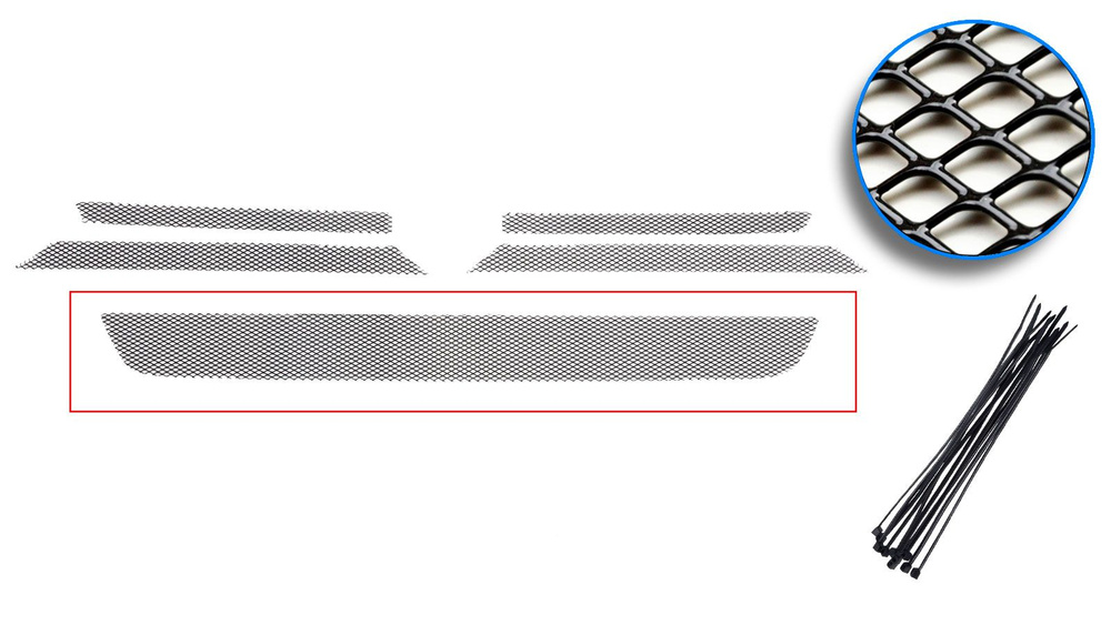 Защитная сетка радиатора для Volkswagen Tiguan 2011-2016 (I рестайлинг) (Черный, низ, 1шт / НФ-00004449) #1