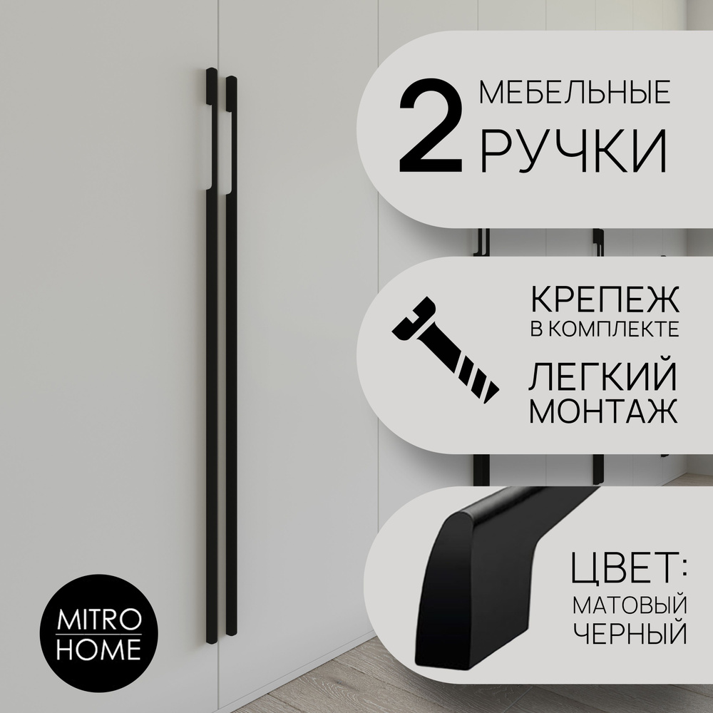 Ручка мебельная длинная для шкафа черная MITRO HOME line2 / 100см / 2шт.  #1