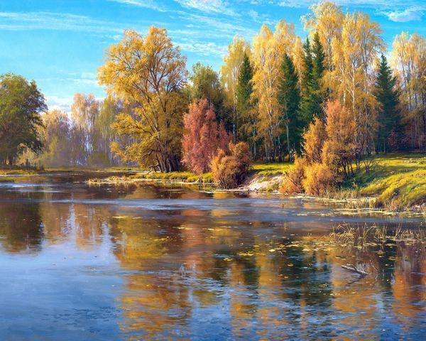 Набор для вышивки крестом 40х50 Осенняя река.Осень. Природа. Пейзаж  #1
