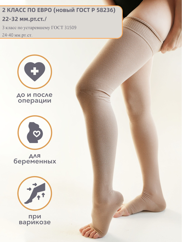 Чулки компрессионные Центр Компресс кремовый, 2 класс компрессии, 2 шт ...