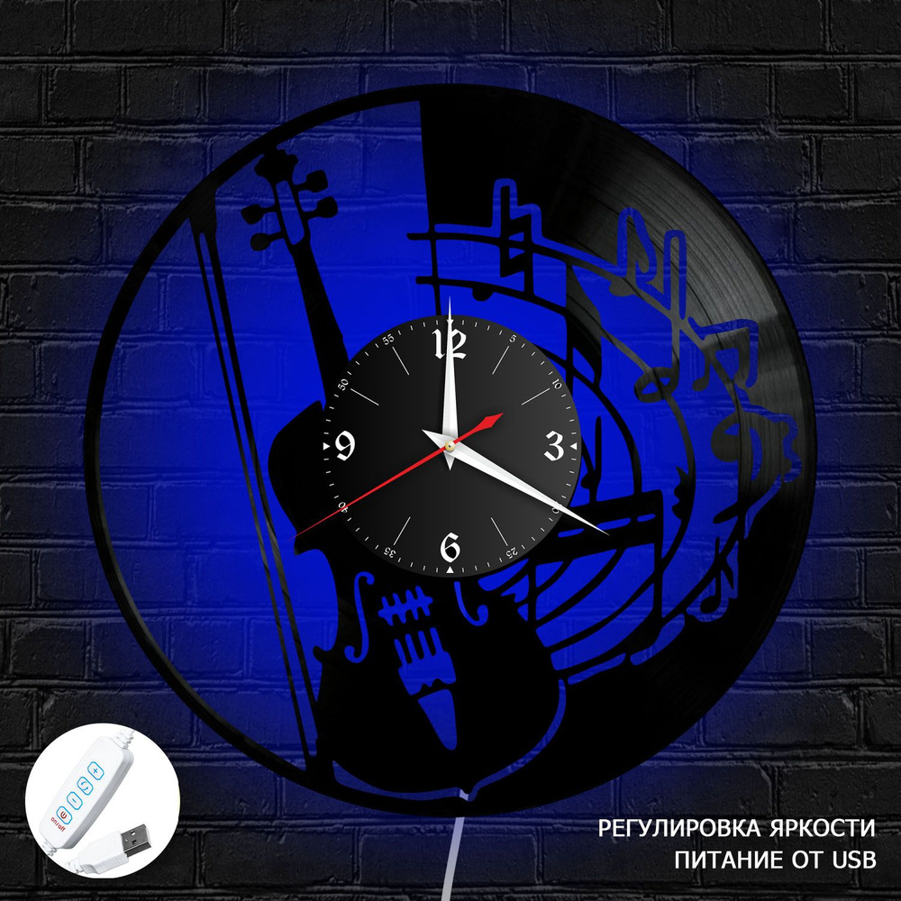 Настенные часы RedLaser "Музыка из винила с синей подсветкой, №4", 30 см  #1