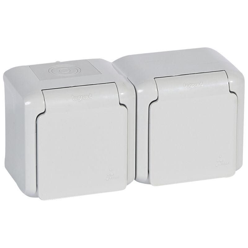 Розетка 2-м ОП Quteo 16А IP44 250В 2х2P+E с заземл. защ. шторки с ...