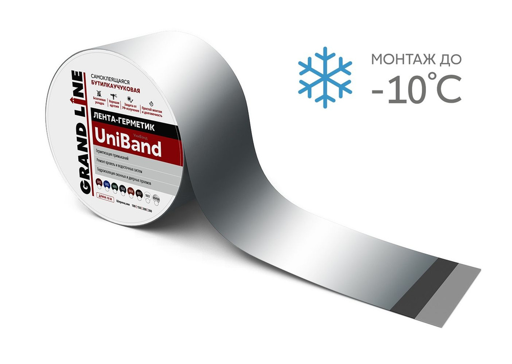 Герметизирующая лента Grand Line UniBand самоклеящаяся серебристая 10м*10см  #1