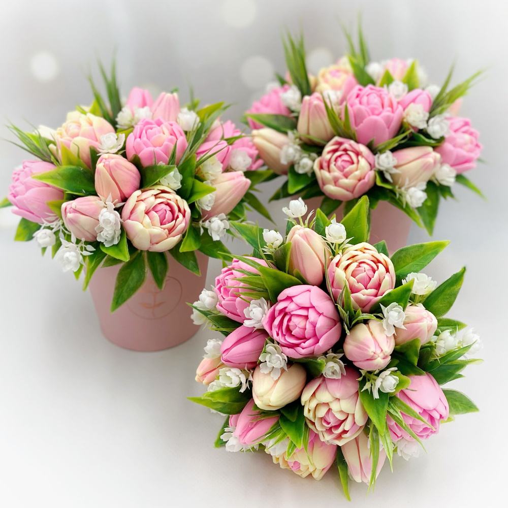 Букет из мыла "Тюльпаны "Голландия" розовый микс" 1шт / подарок женщине, девушке / подарок на 8 марта #1