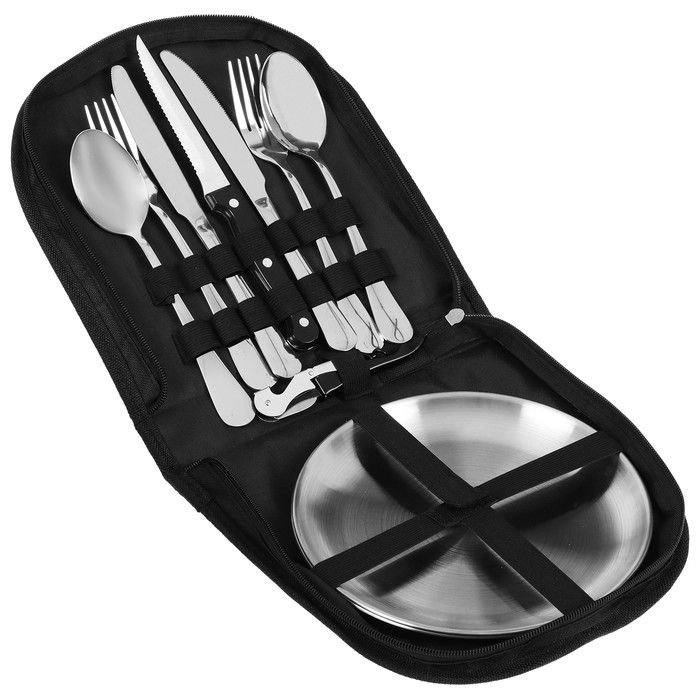 Maclay Набор для пикника: 3 ножа, 2 вилки, 2 ложки, 2 тарелки, открывашка  #1