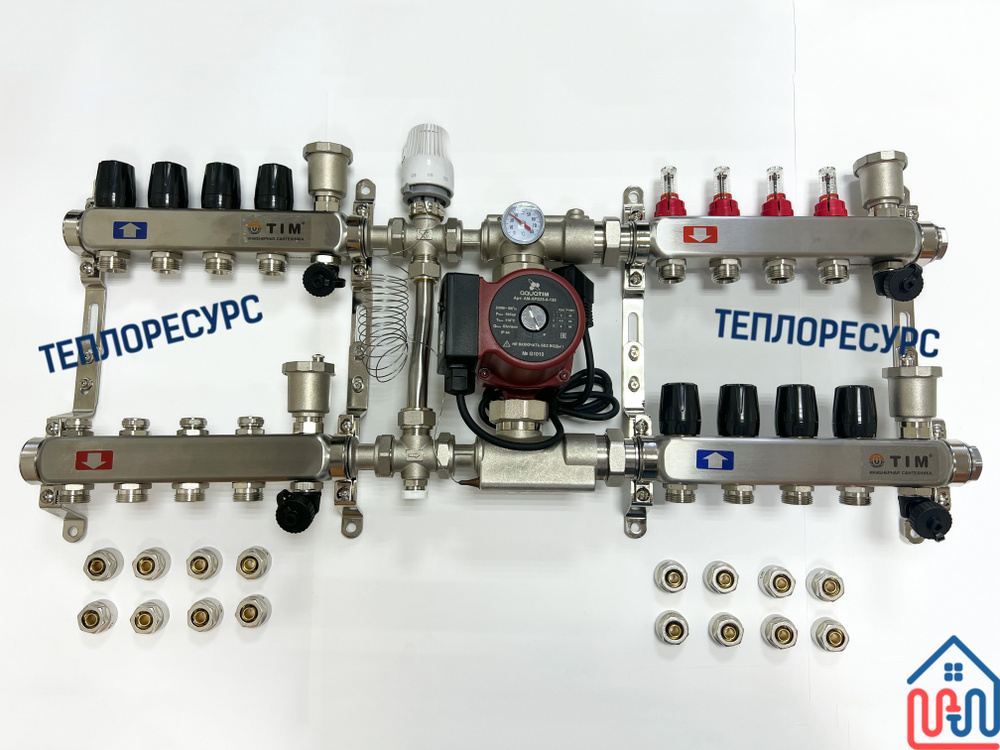 Комплект для подключения тёплого водяного пола на 4 выхода (до 60 кв.м) и радиаторов отопления 4-8 шт #1