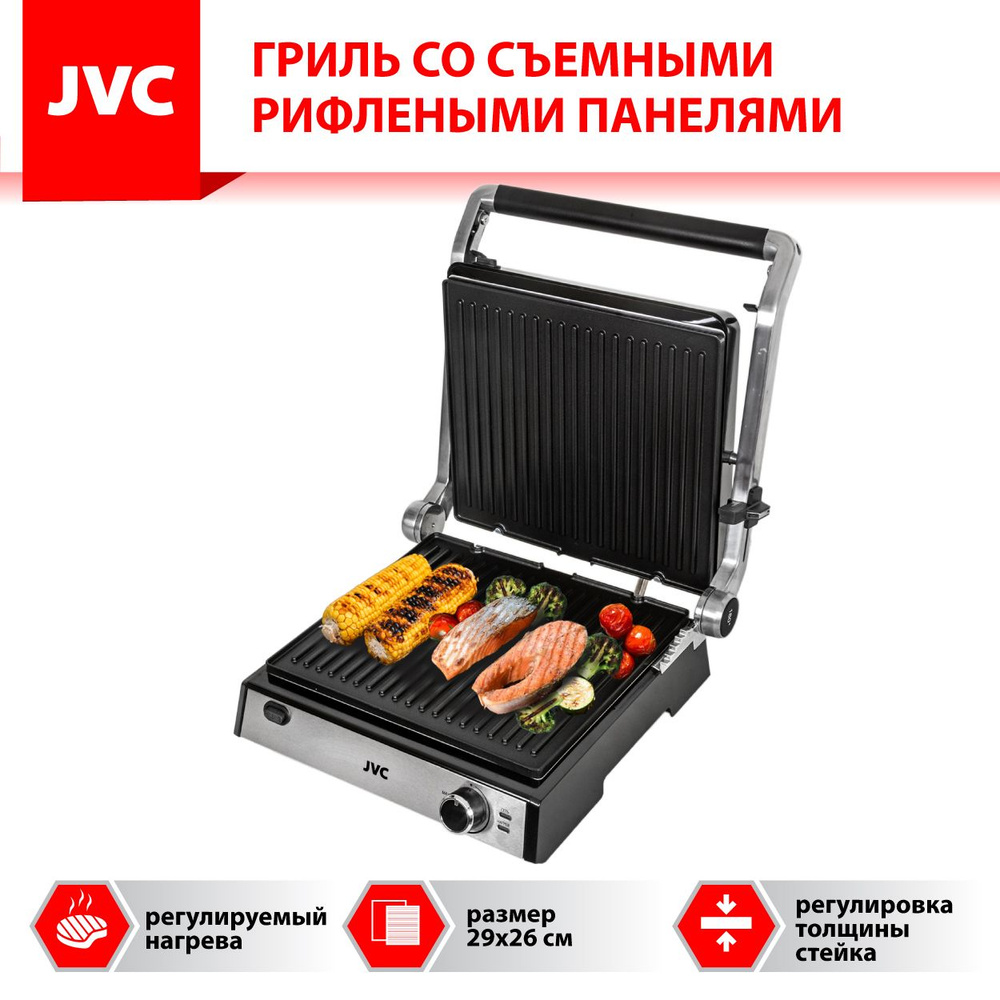 Гриль электрический для дома JVC JK-GR306 со съемными односторонними антипригарными панелями, сковорода-барбекю, #1