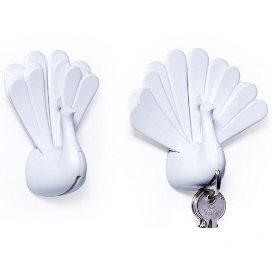 Ключница настенная Peacock белая, держатель для ключей интерьерный Павлин пластиковый  #1