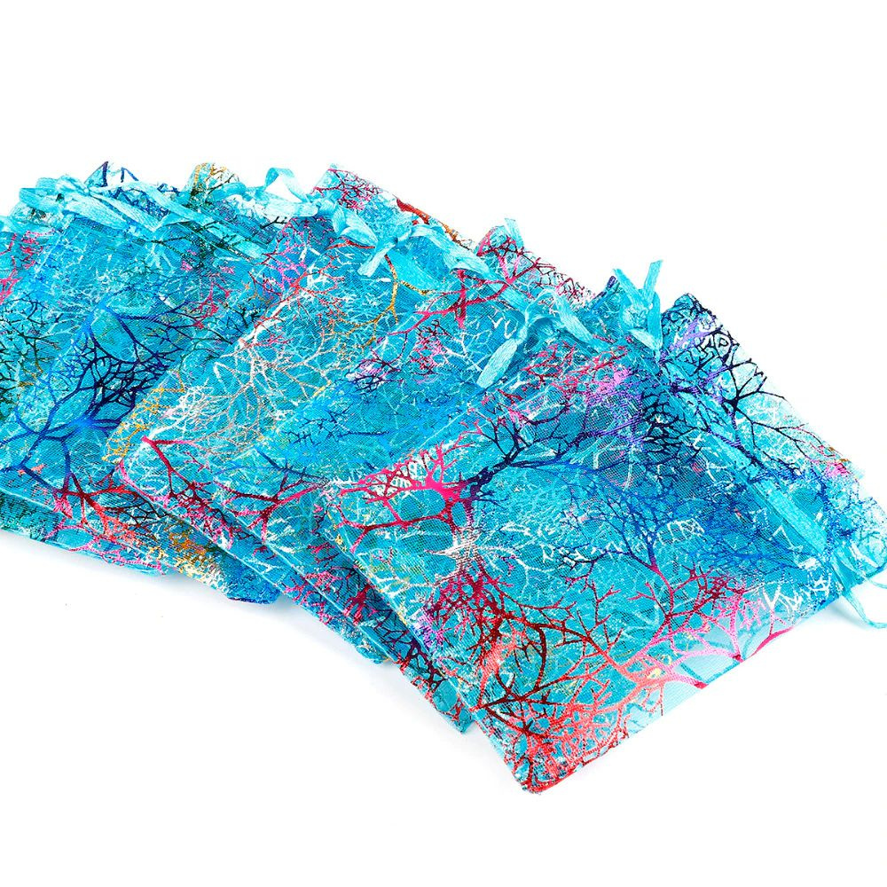 Набор подарочных мешочков из органзы голубые 10x15 см, 15 штук  #1