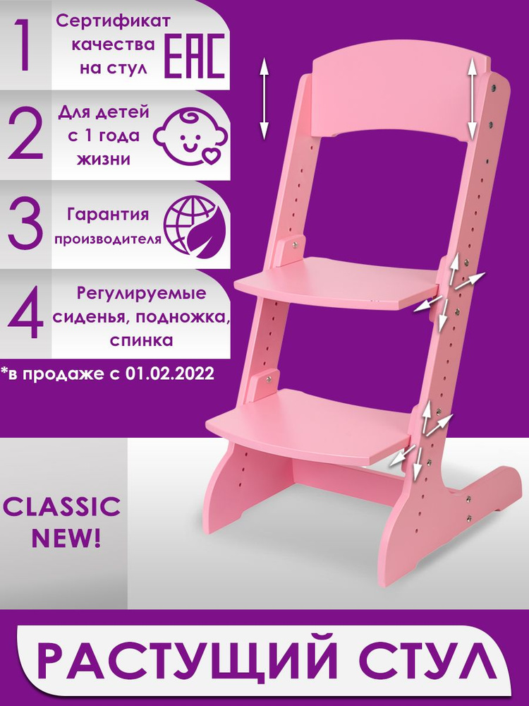 Растущий стул, ALPIKA-BRAND ECO materials Сlassic, фламинго, для детей с 1-го года жизни  #1