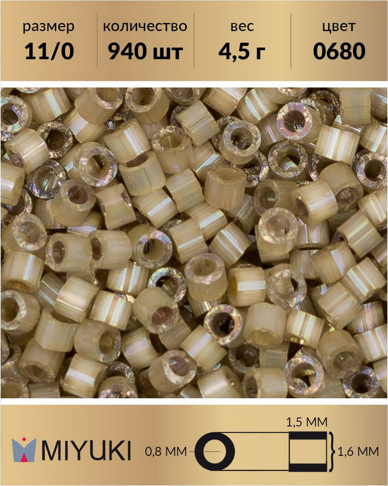 Бисер японский Miyuki Delica, цилиндрический, размер 11/0, цвет: Сатин (шелк) дымчатый кварц (0680), #1