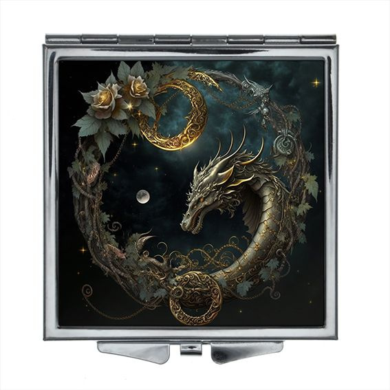 Складное зеркало квадратное Дракон и лунница #1