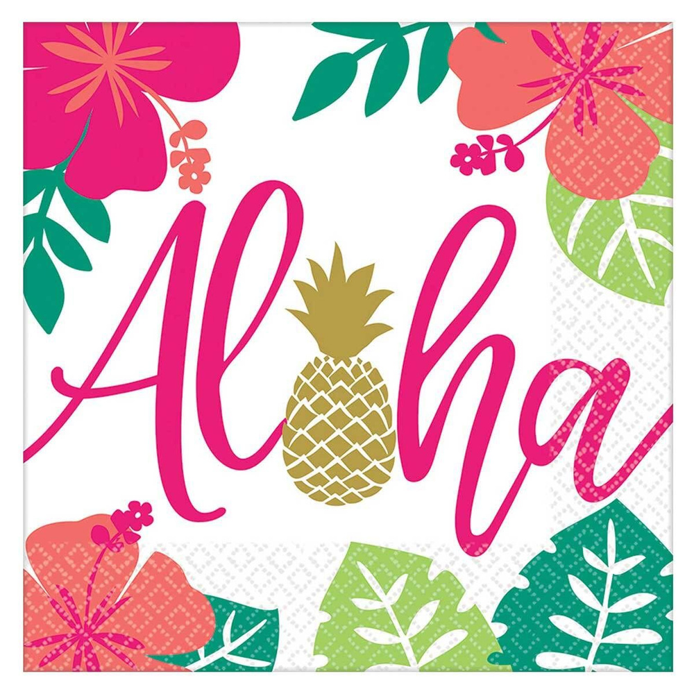 Салфетки ALOHA Фламинго 33см 16шт гавайская вечеринка #1