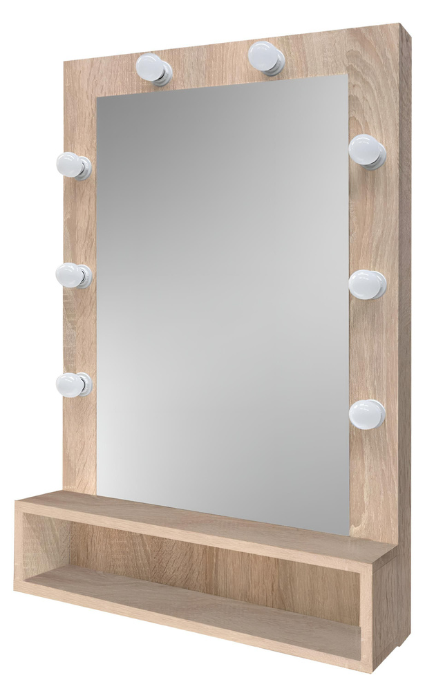 Зеркало настенное с полкой / туалетный столик Нева 60 см, дуб сонома  #1