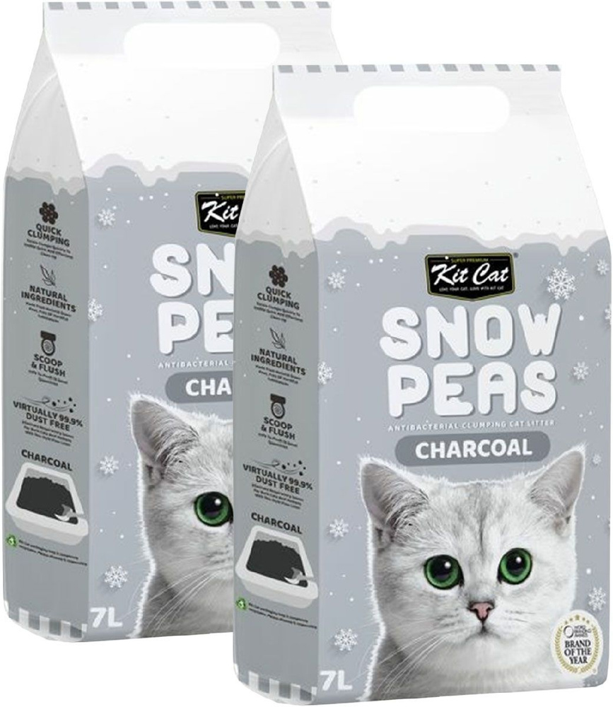 KIT CAT SNOW PEAS CHARCOAL наполнитель комкующийся биоразлагаемый на основе горохового шрота для туалета #1