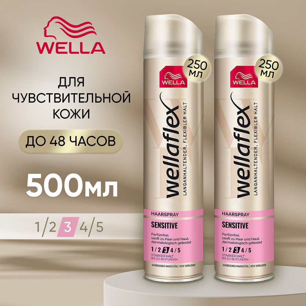 Лак для волос профессиональный объем WELLA Wellaflex Sensitive для чувствительной кожи головы средней #1