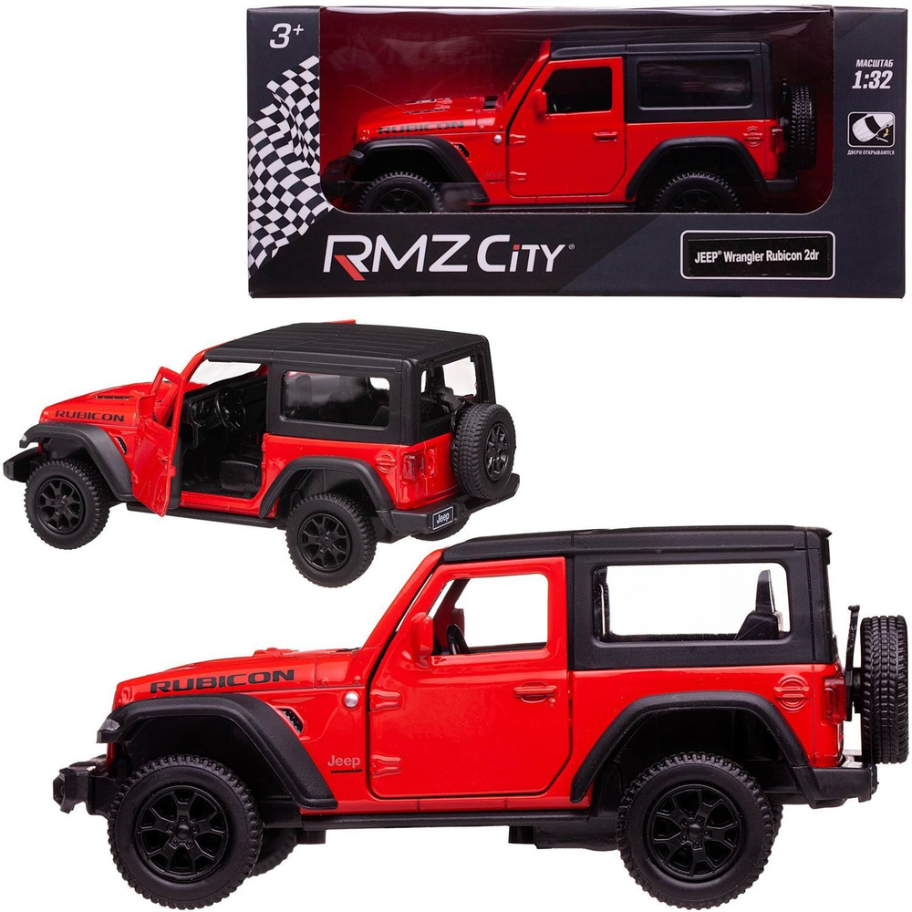 Машина металлическая RMZ City 1:32 Jeep Wrangler Rubicon 2021, красный цвет, двери открываются  #1