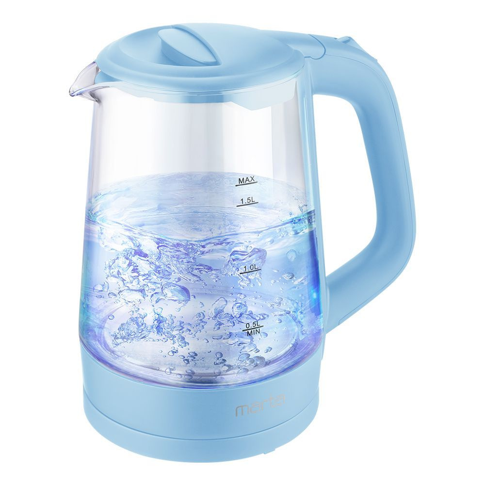 Чайник электрический MARTA MT-4573 стеклянный 1,7 Л с подсветкой, голубой аквамарин  #1