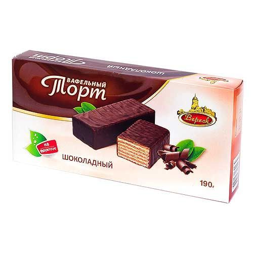 Торт БЕЗ САХАРА вафельный Шоколадный на фруктозе, порционный "Вереск" 190г  #1