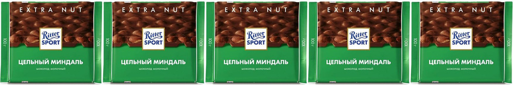 Шоколад Ritter Sport молочный с цельным миндалем, комплект: 5 упаковок по 100 г  #1