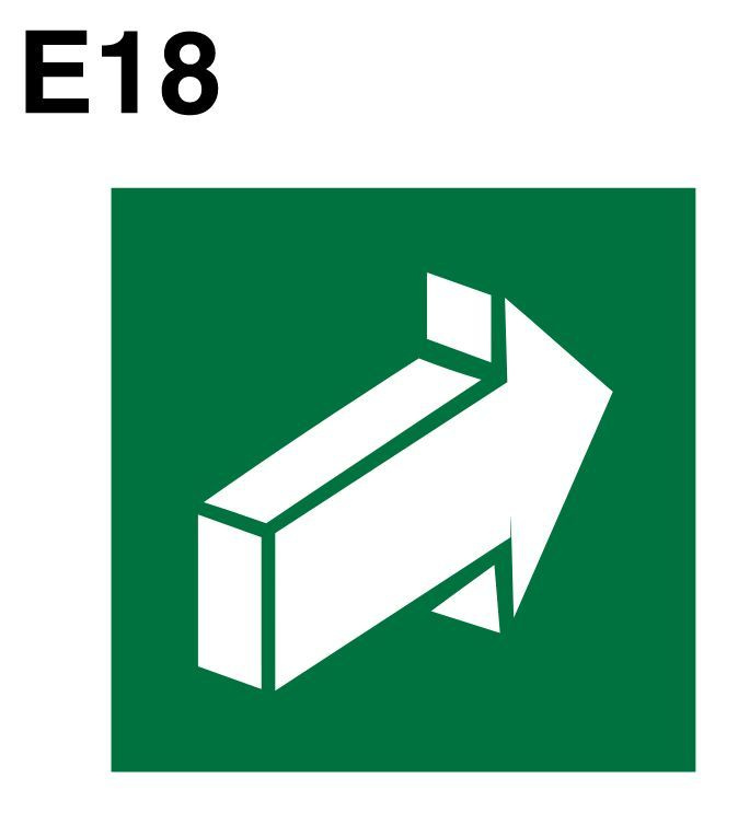 Несветящийся, плоский, эвакуационный знак E18 Открывать движением от себя (самоклеящаяся ПВХ плёнка, #1