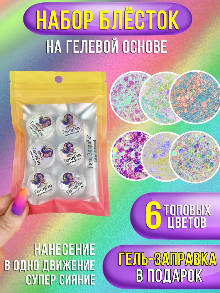 Queridos Glitters Глиттер набор. Блестки для лица и тела. Блестки для глаз. Цвет набора: Радуга Multi #1