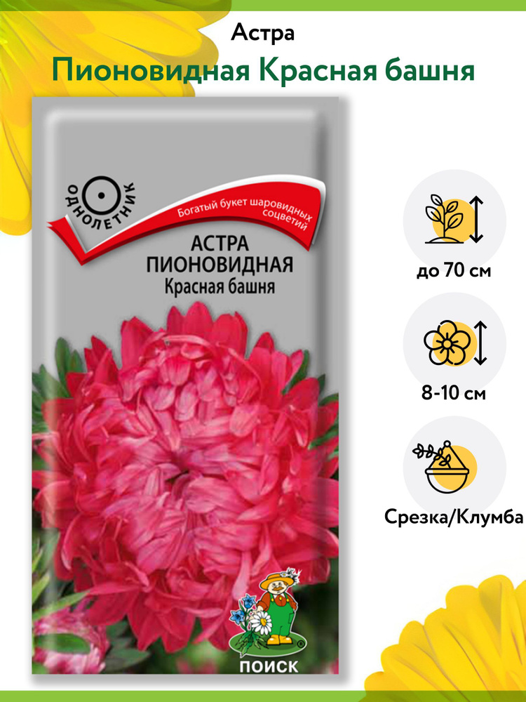 Астра Пионовидная Красная башня (1 упаковка - 0,3 г). Семена однолетних цветов для сада, клумбы, срезки, #1