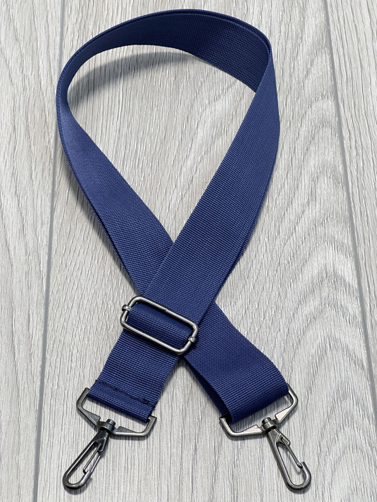 Ремень для сумки плечевой текстильный 40 мм с серебристыми карабинами (насыщенный синий)  #1