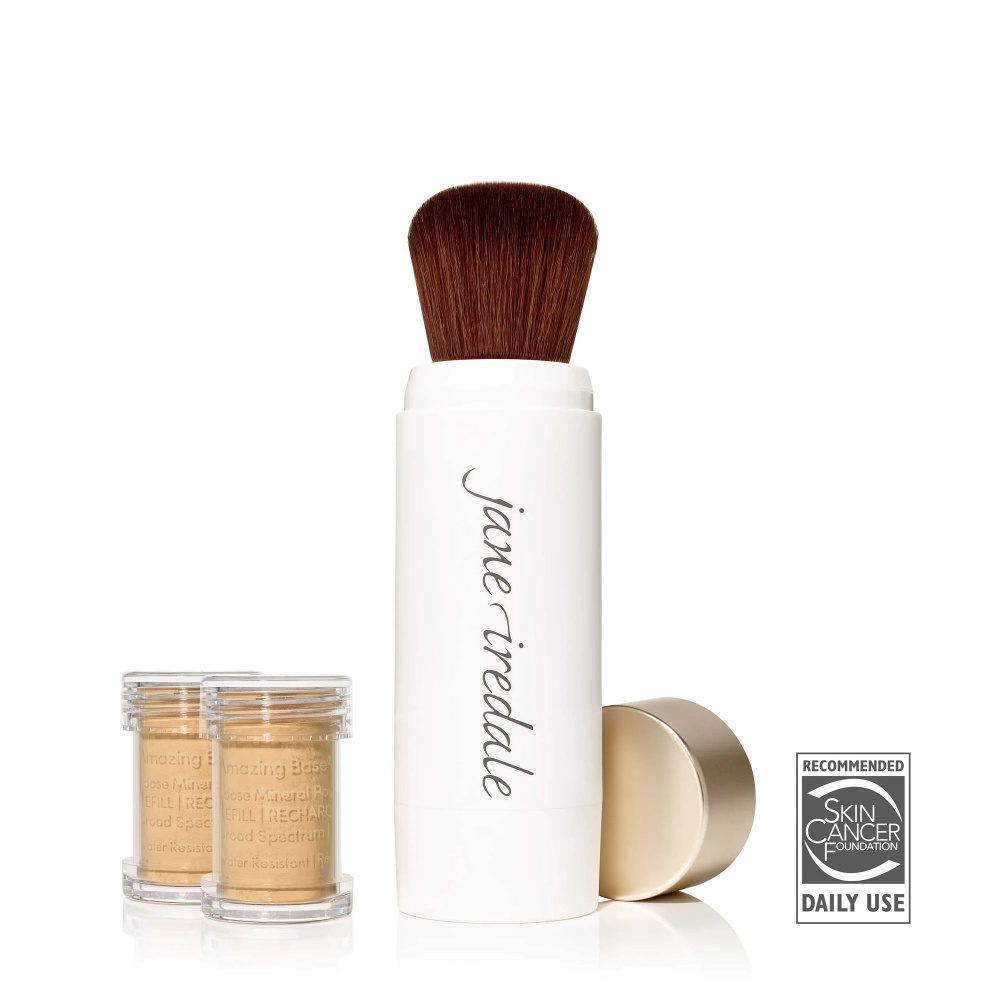 JANE IREDALE Солнцезащитная пудра Amazing Base с кистью-контейнером. Средство 4 средства в 1: тон, пудра, #1