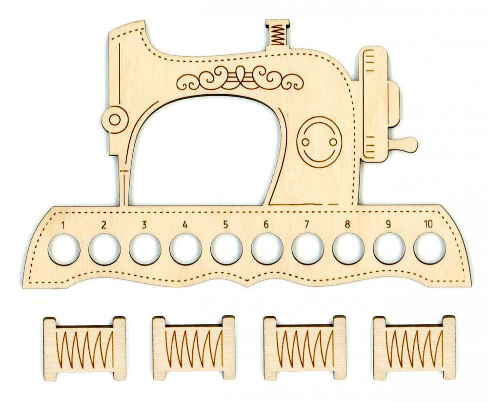 Органайзер деревянный для мулине МП Студия Швейная машинка на 10 + 4 Бобинки, 1 шт  #1